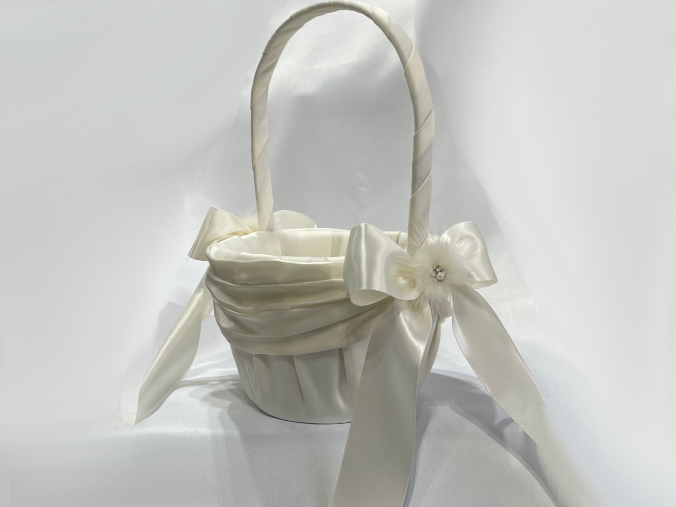 Lt. Ivory Satin Flower Girl Basket